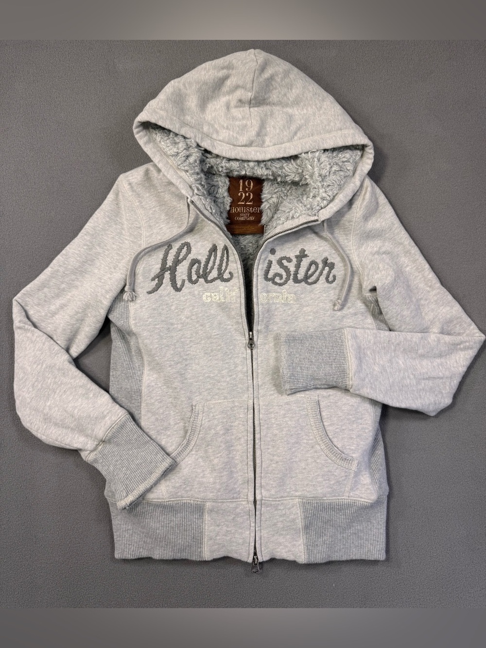 Vintage Y2K Era RARE 1922 Hollister Surf Co Faux Fur Sherpa Lined Zipper Hoodie